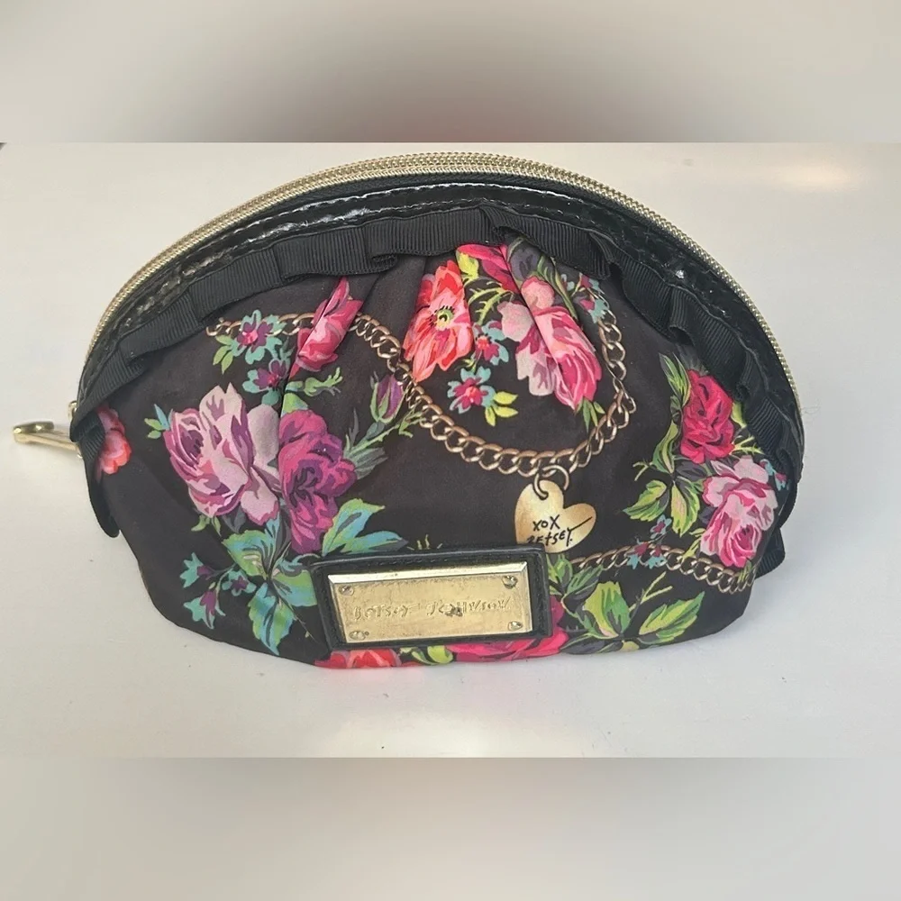 Betsey Johnson Black floral Cosmetic bag